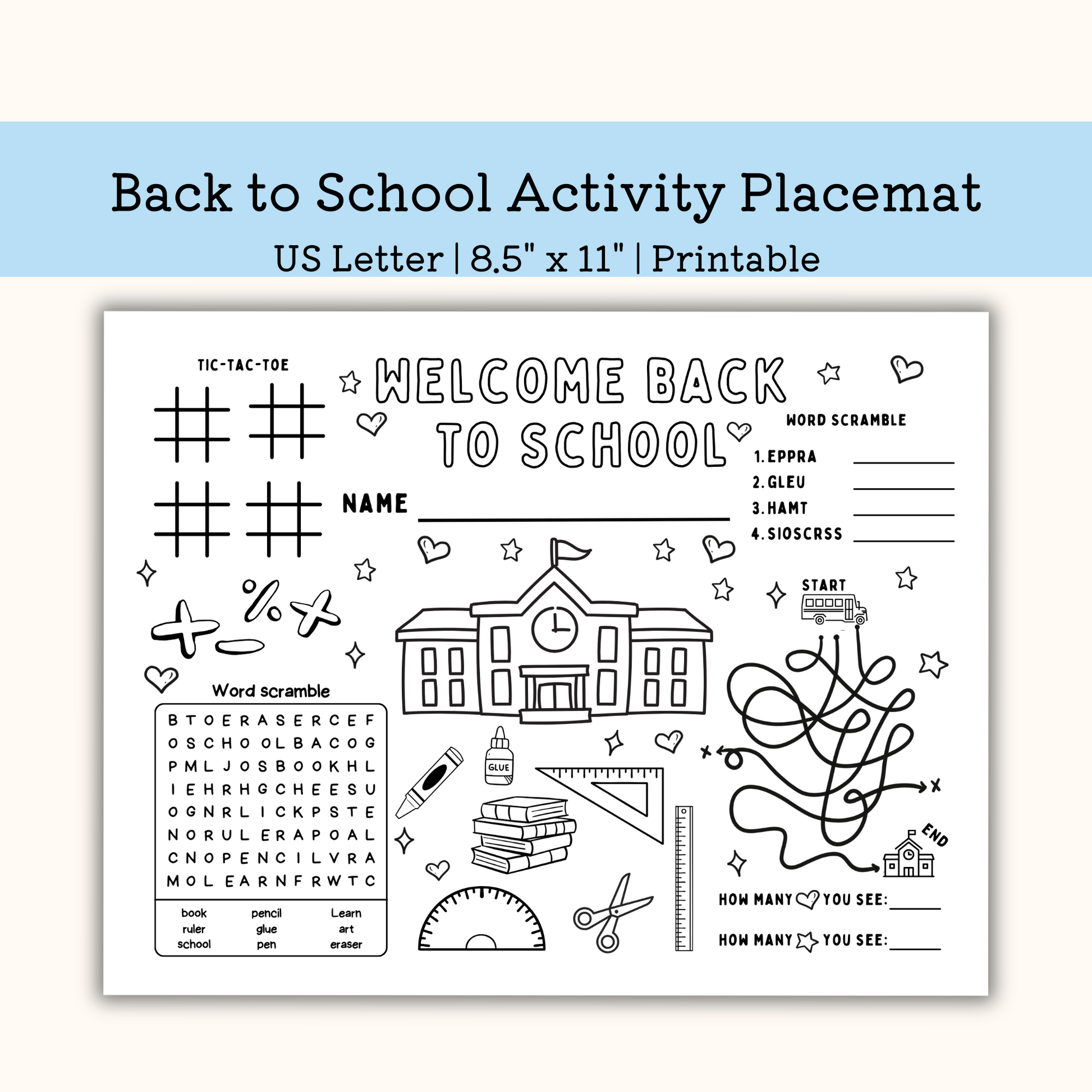 Printable Back to School Activity Placemat