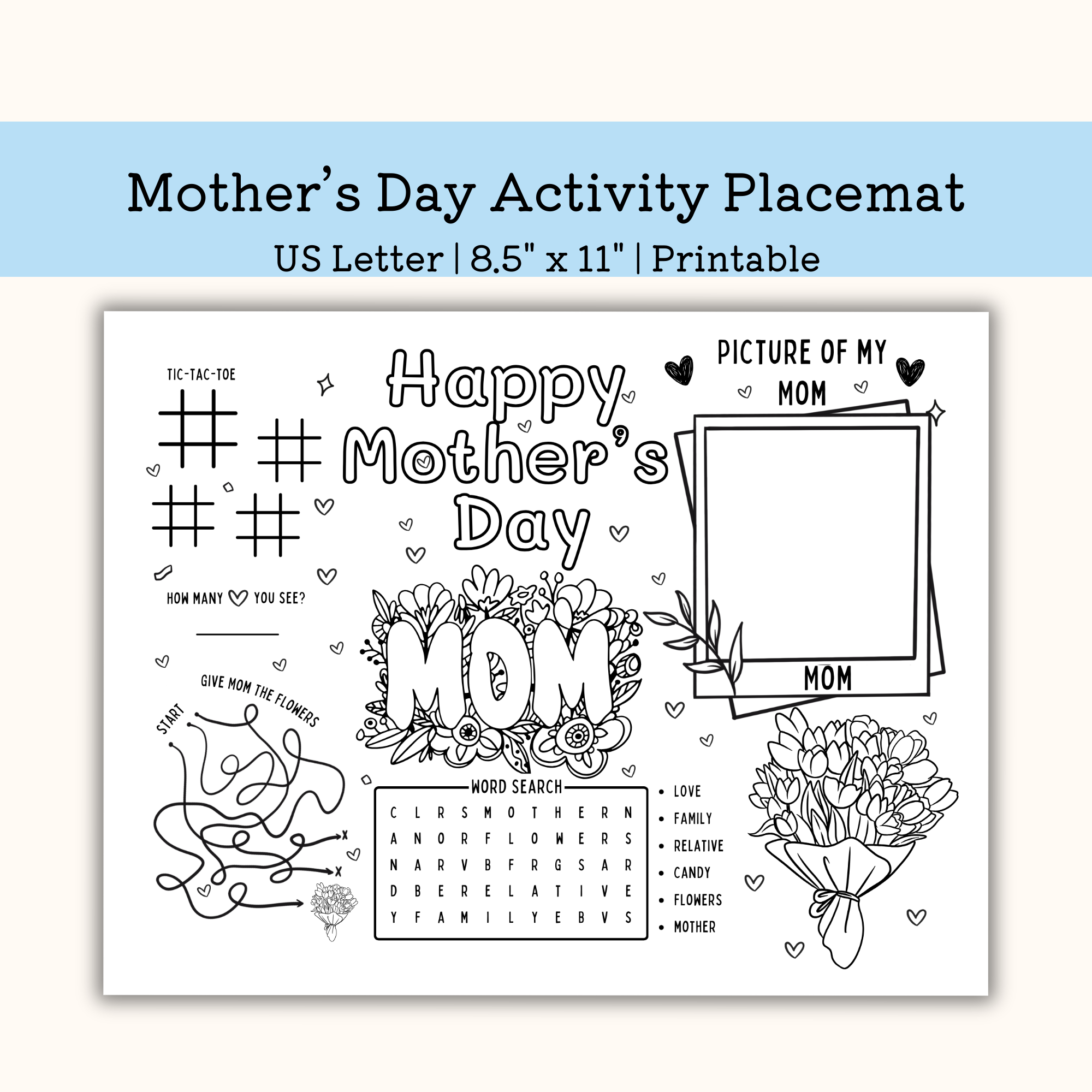 Mother's Day Printable activity Placemat – Three Nail Faith
