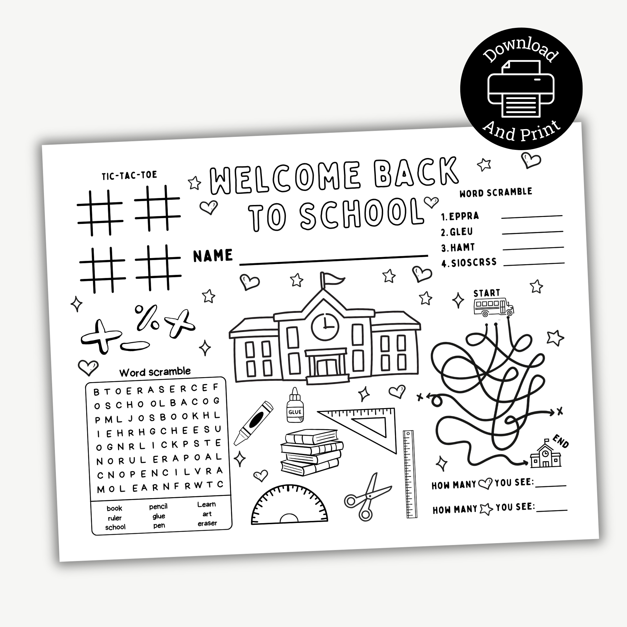 Printable Back to School Activity Placemat