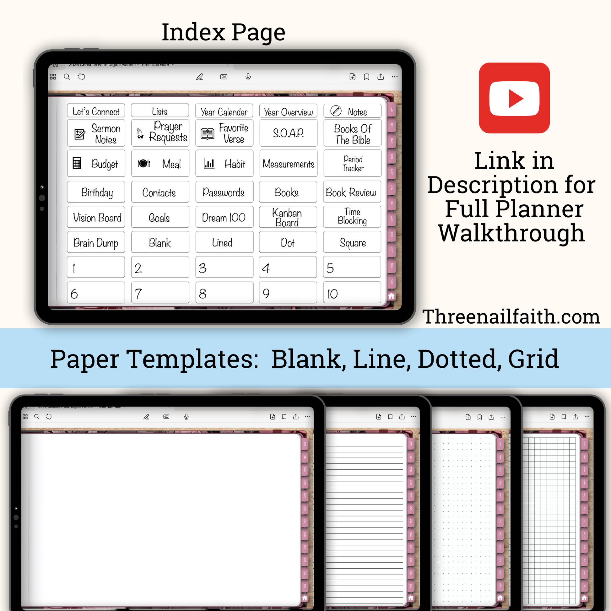 screen shot of index page and blank pages