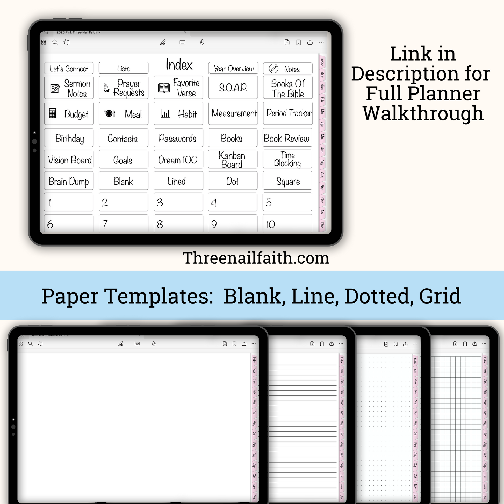 screen shot of index page and blank pages available