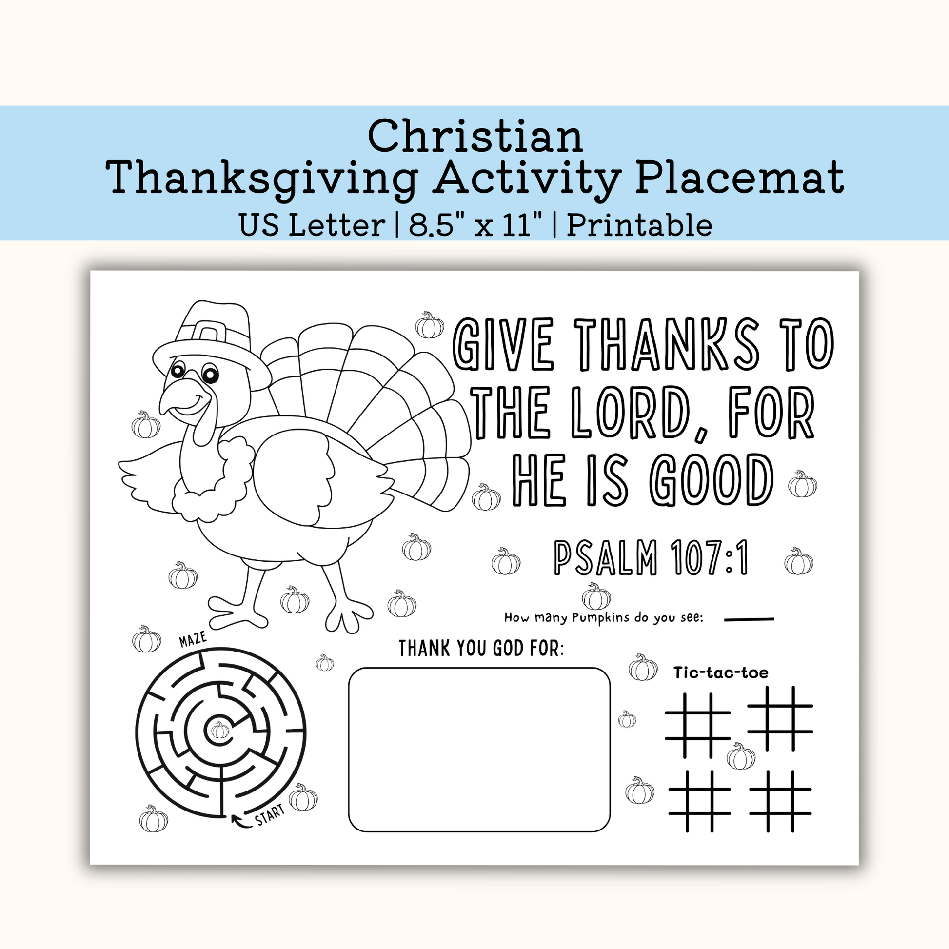 Printable Thanksgiving Activity Placemat