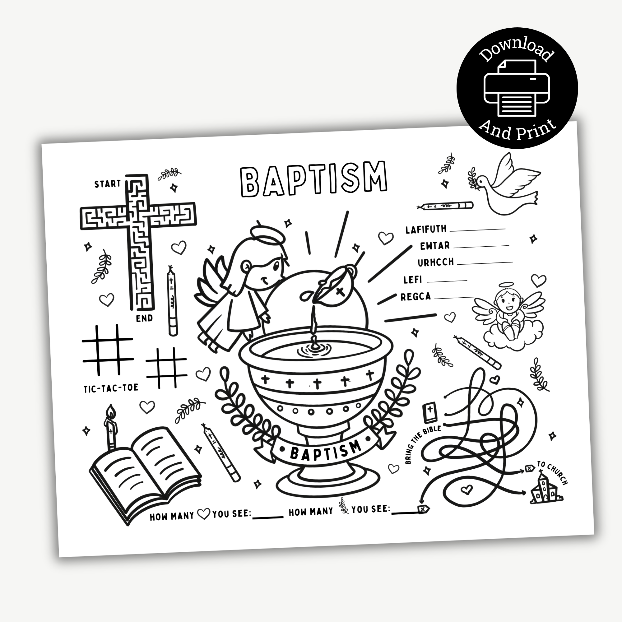 Printable Baptism Activity Placemat