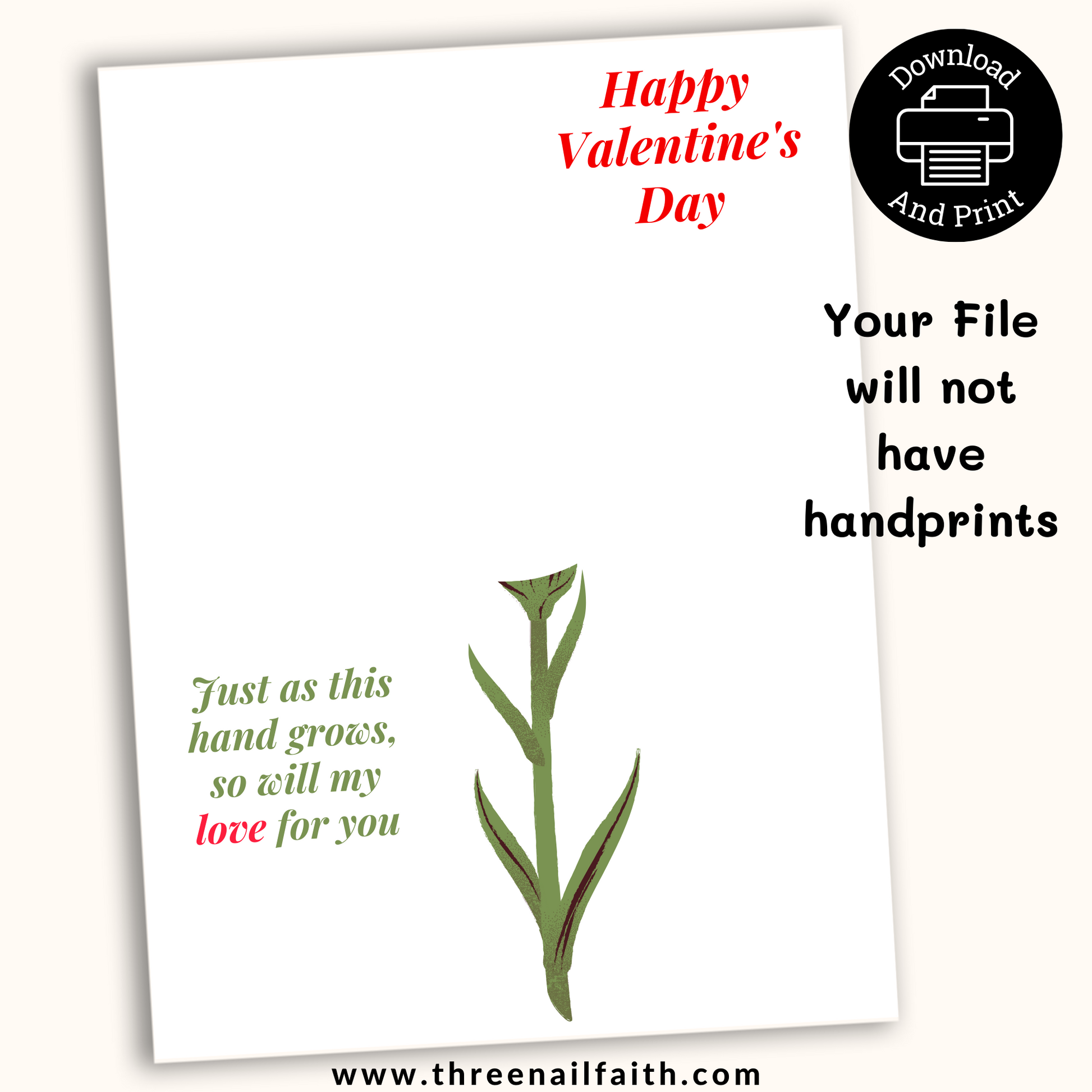 PRINTABLE Valentine FLOWER handprint Art Craft For Kids your file will not have the handprint