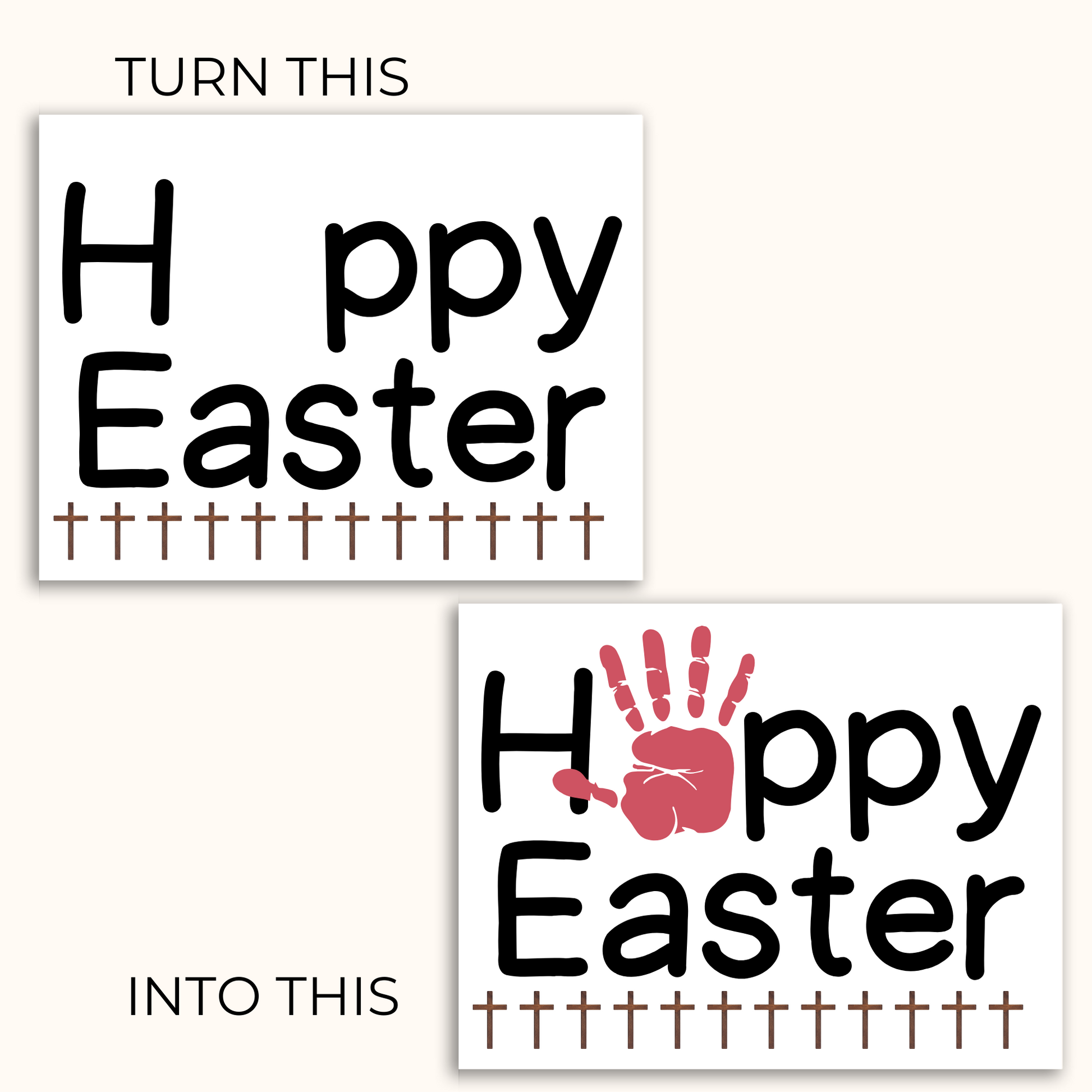 Turn the top print into the bottom print when you add your childs handprint.