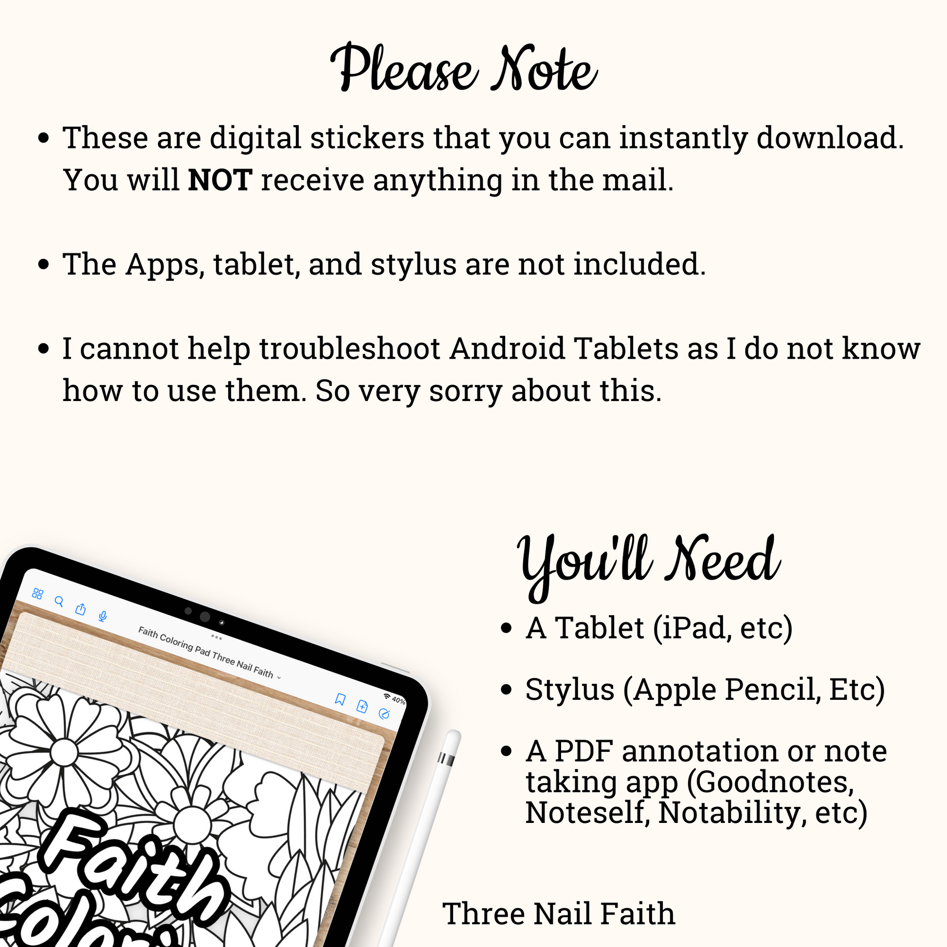 W. at you will need to use this product: iPad or tablet, stylus or Apple pencil, Annotation apps such as Goodnotes, Noteshelf, or Notability. Due to the nature of Digital Downloads no Refunds.