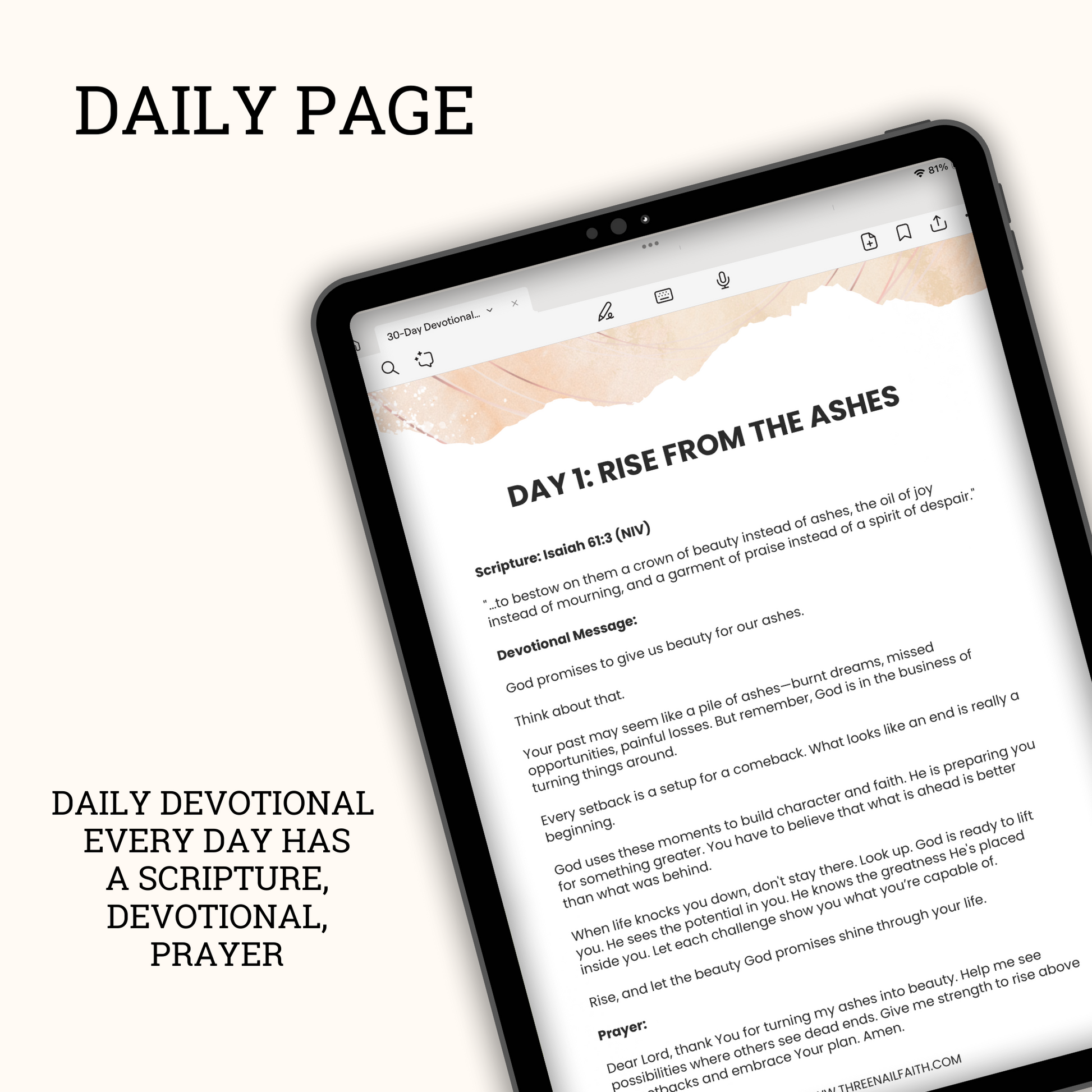 each page has a scripture, devotional and prayer