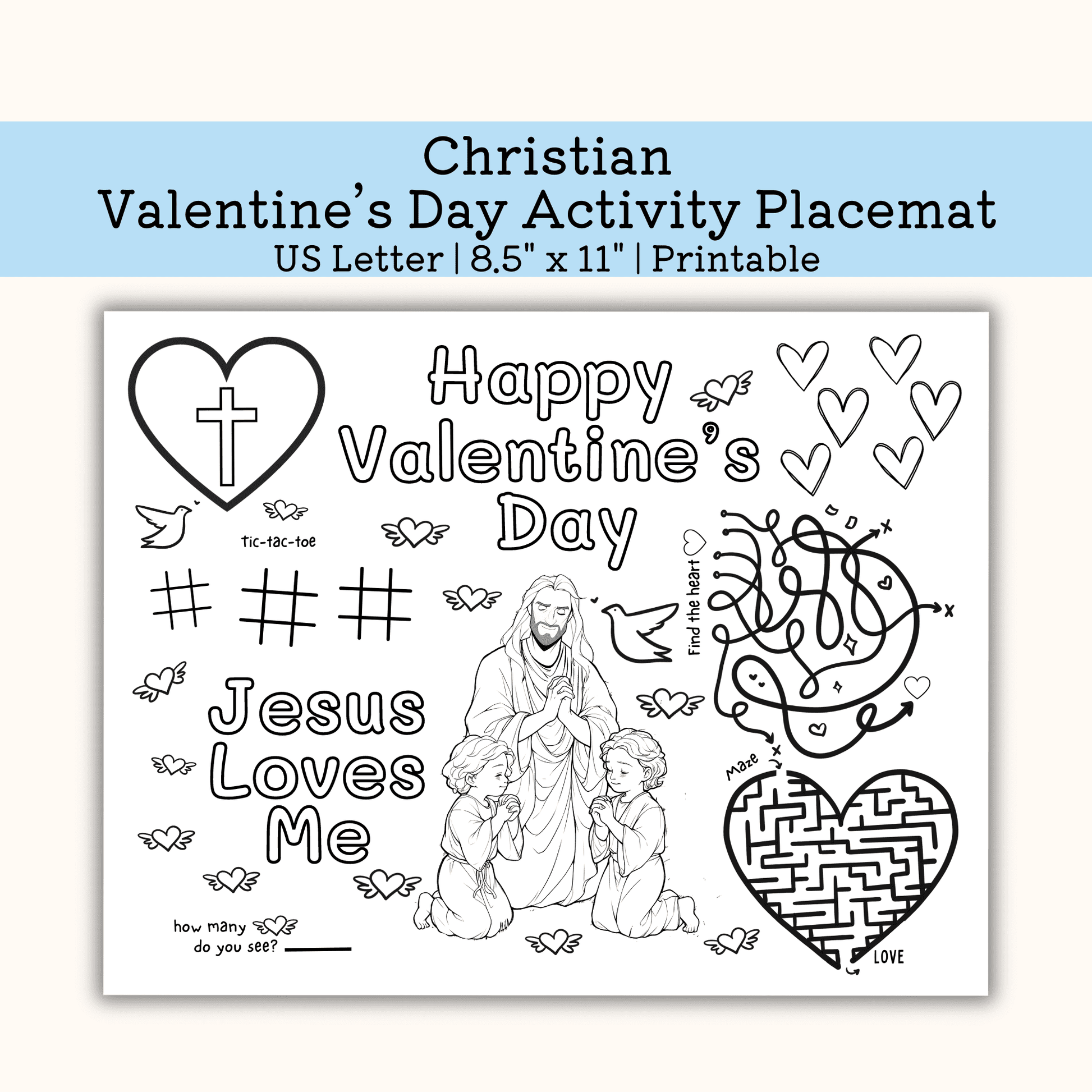 Printable Christian Valentine Activity Mat 8.5 x 11 page size