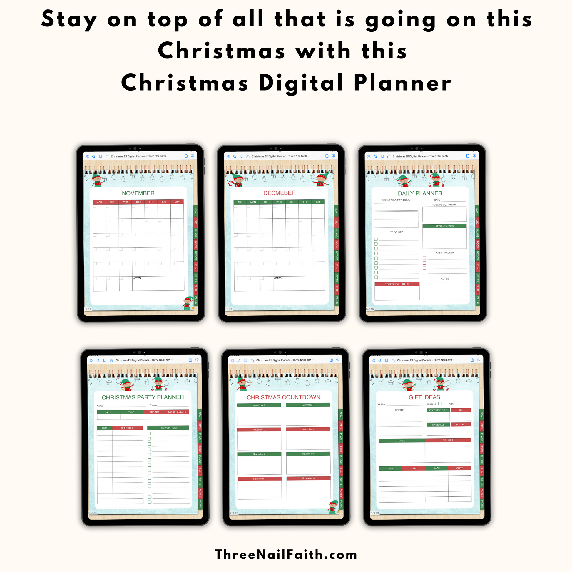 View of some of the pages in the Christmas digital planner
