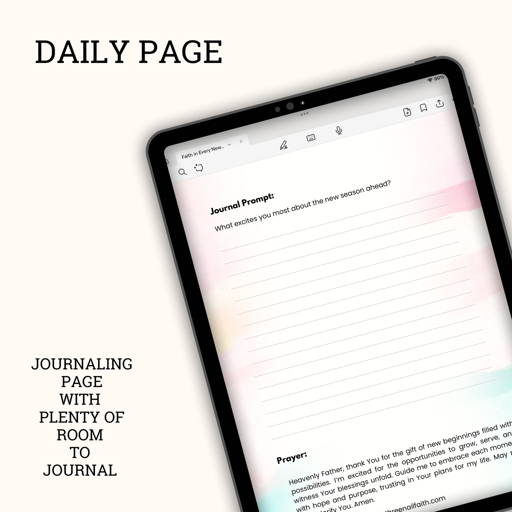every page has a prompt, room to journal the prompt and a prayer.