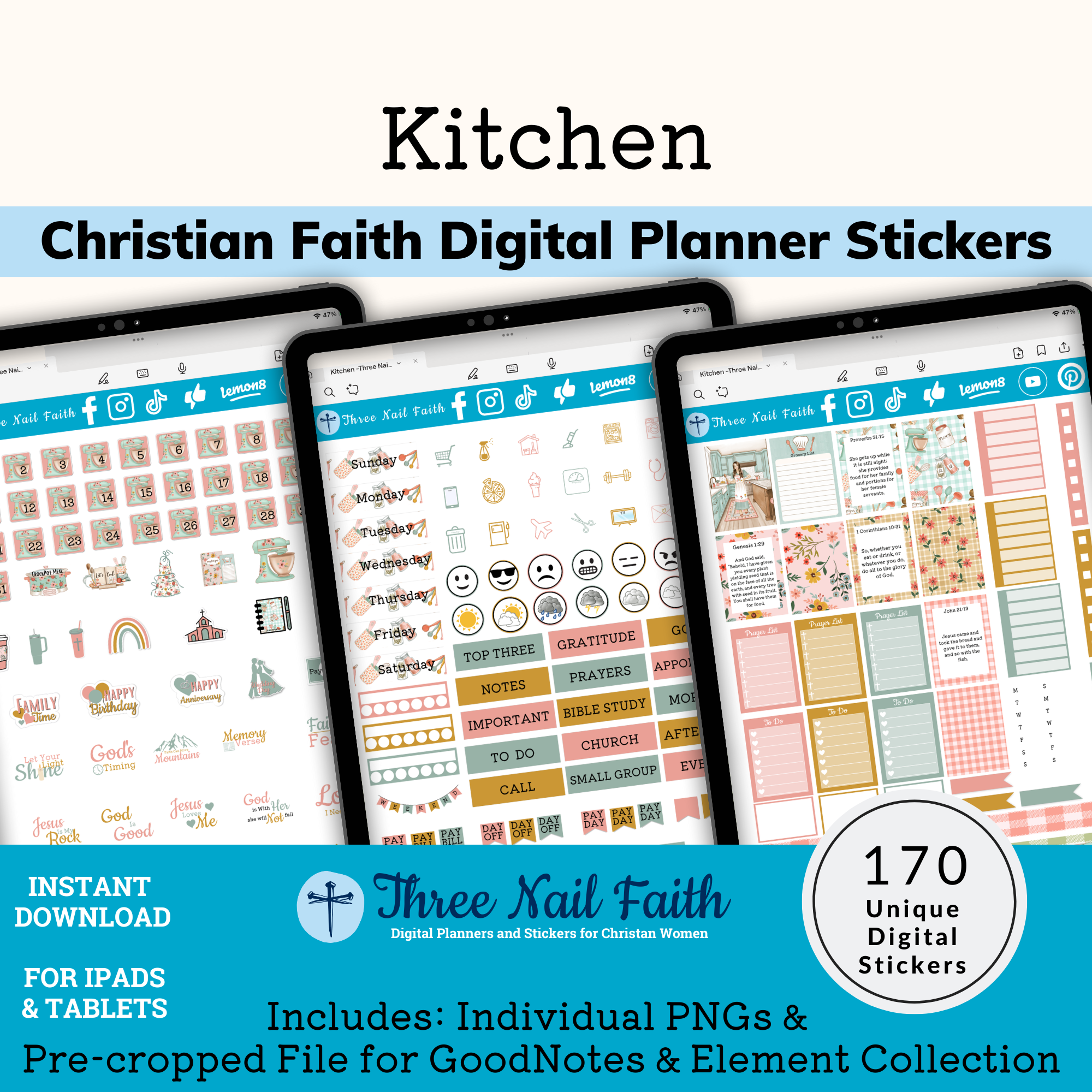 Digital planner sticker kit in the theme of kitchen