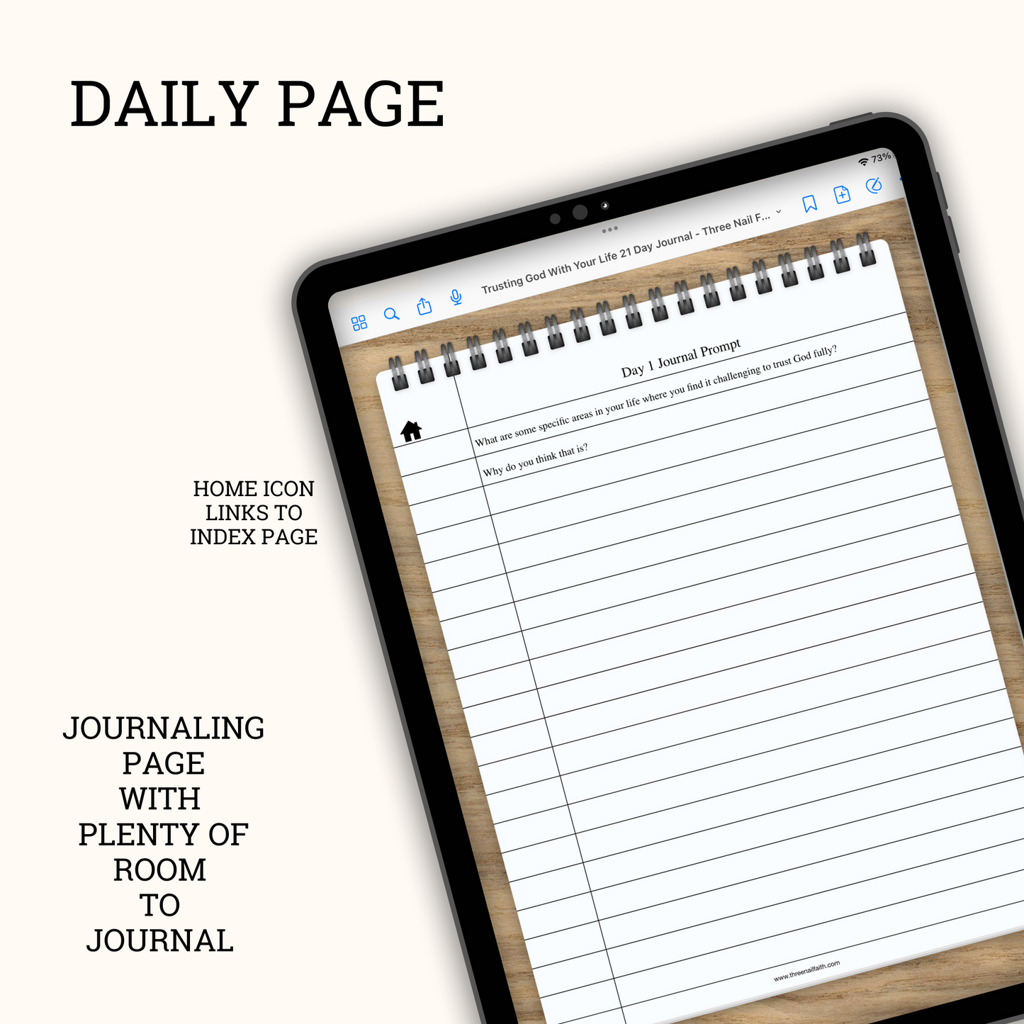 Daily page for journaling with plenty of room to journal