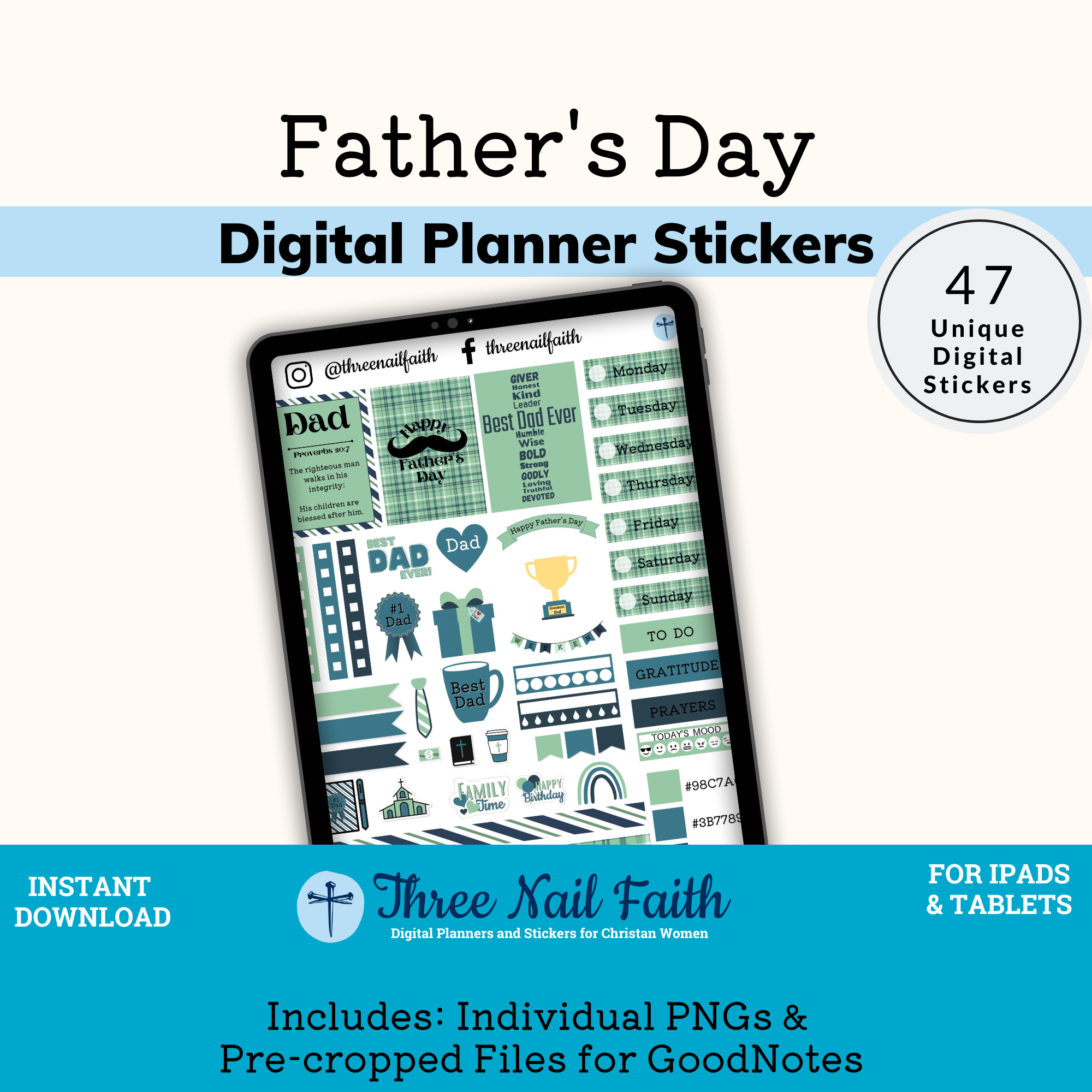 Fathers day digital sticker kit with 47 Digital stickers