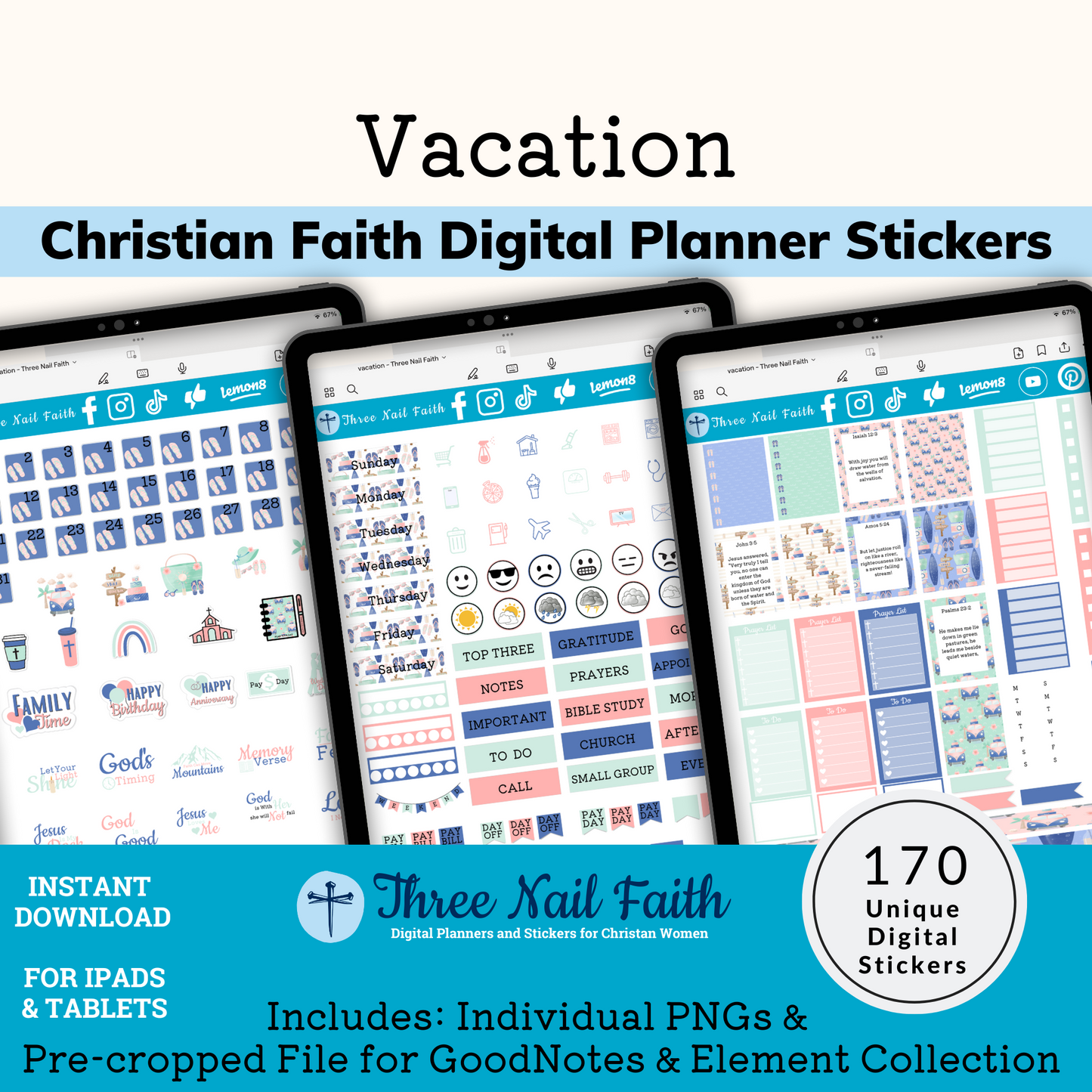Vacation Digital Planner Sticker Kit 2024