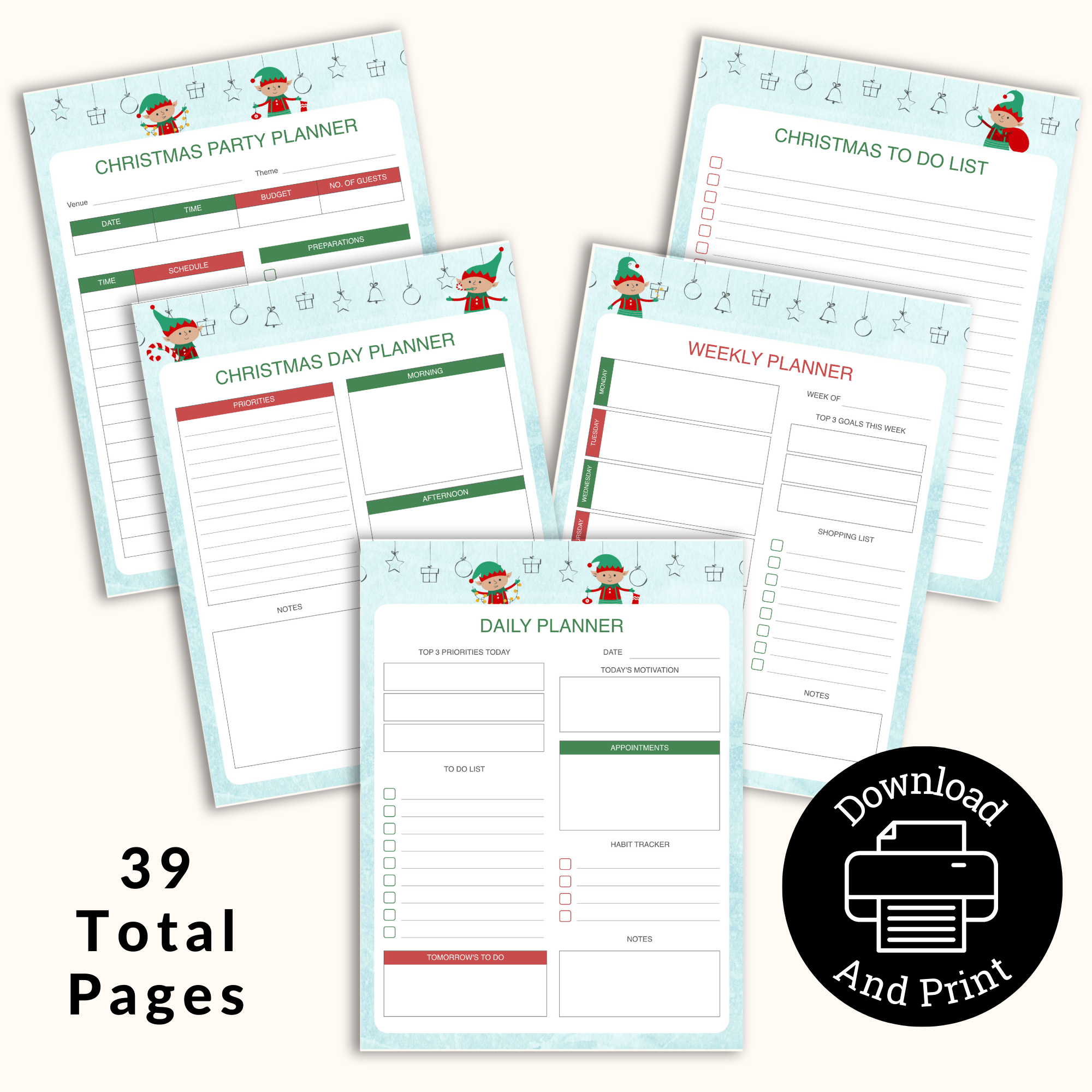 Elf Christmas Printable Planner