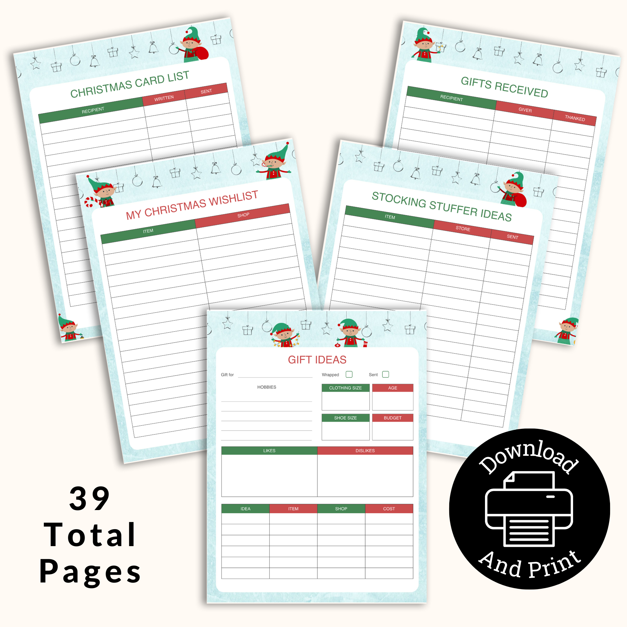 Elf Christmas Printable Planner
