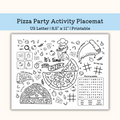 Printable Pizza Party Activity Placemat
