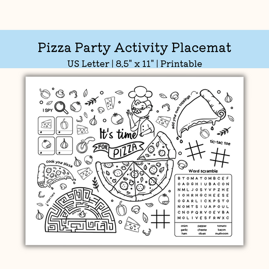 Printable Pizza Party Activity Placemat
