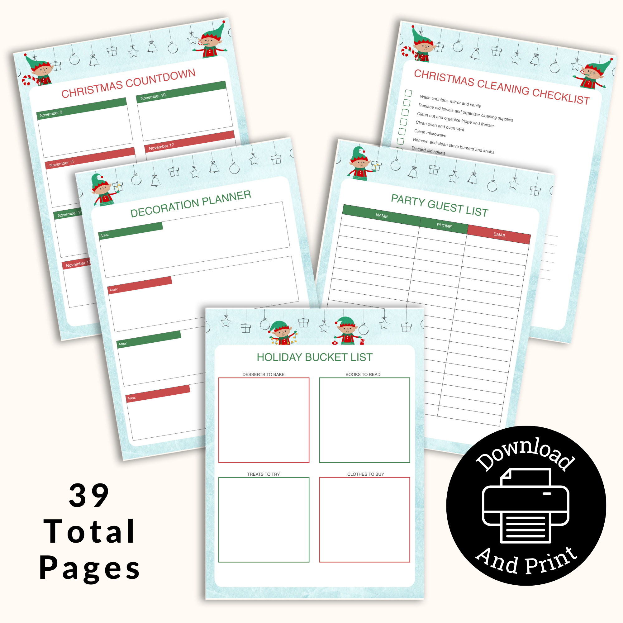 Elf Christmas Printable Planner