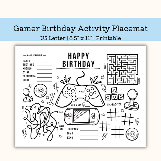 Printable Video Game Birthday Activity Placemat