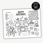 Printable Video Game Birthday Activity Placemat