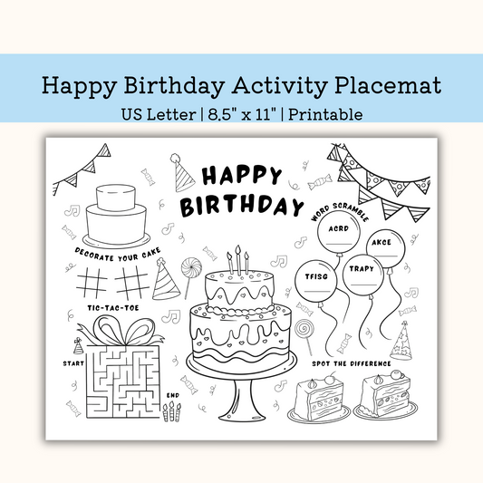 Printable Happy Birthday Activity Placemat