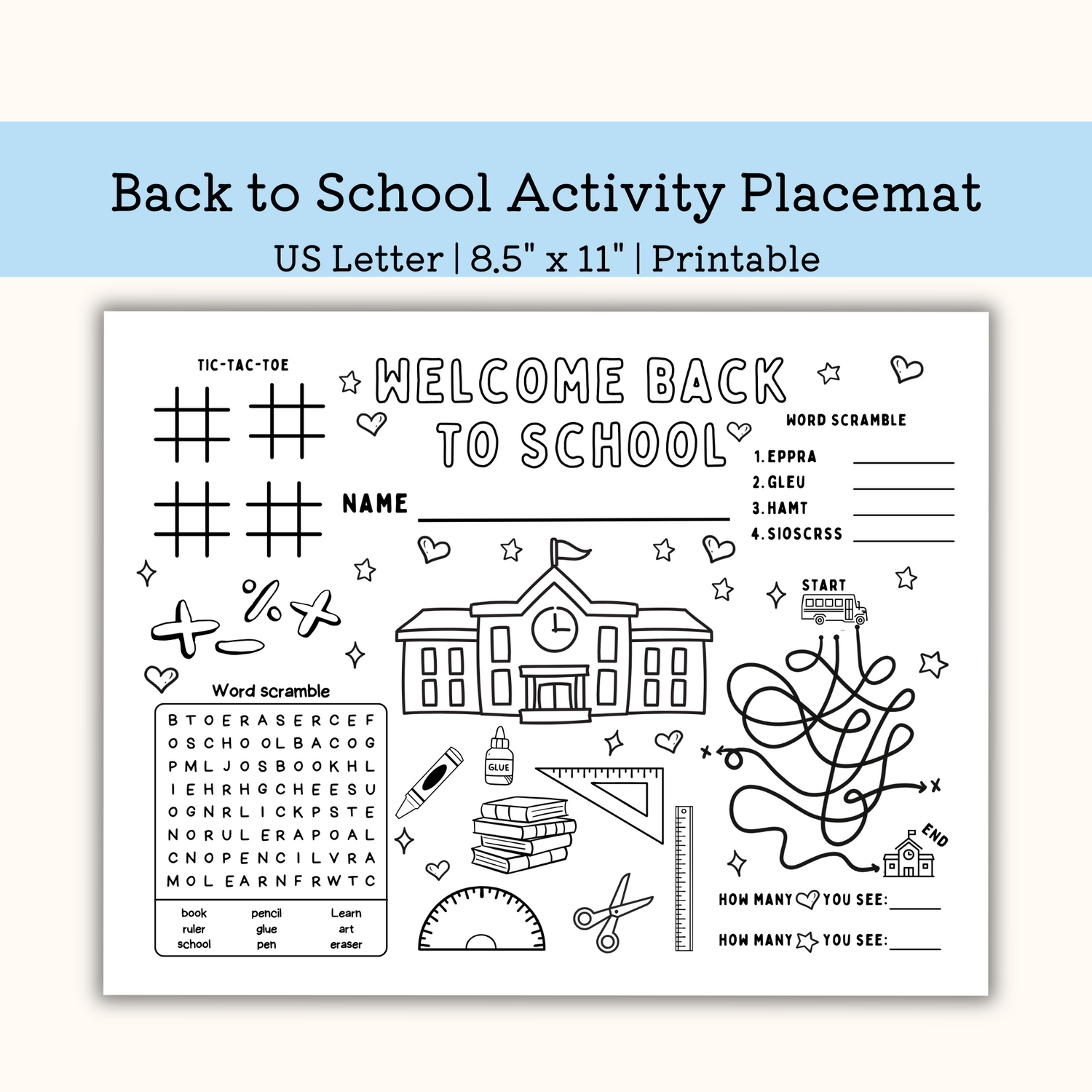 Printable Back to School Activity Placemat