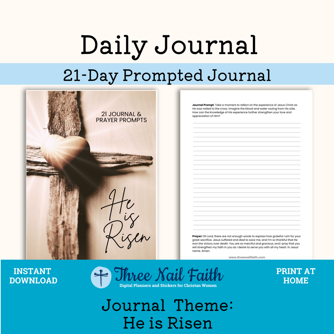 PRINTABLE He is Risen 21-day prompted faith journal – Three Nail Faith