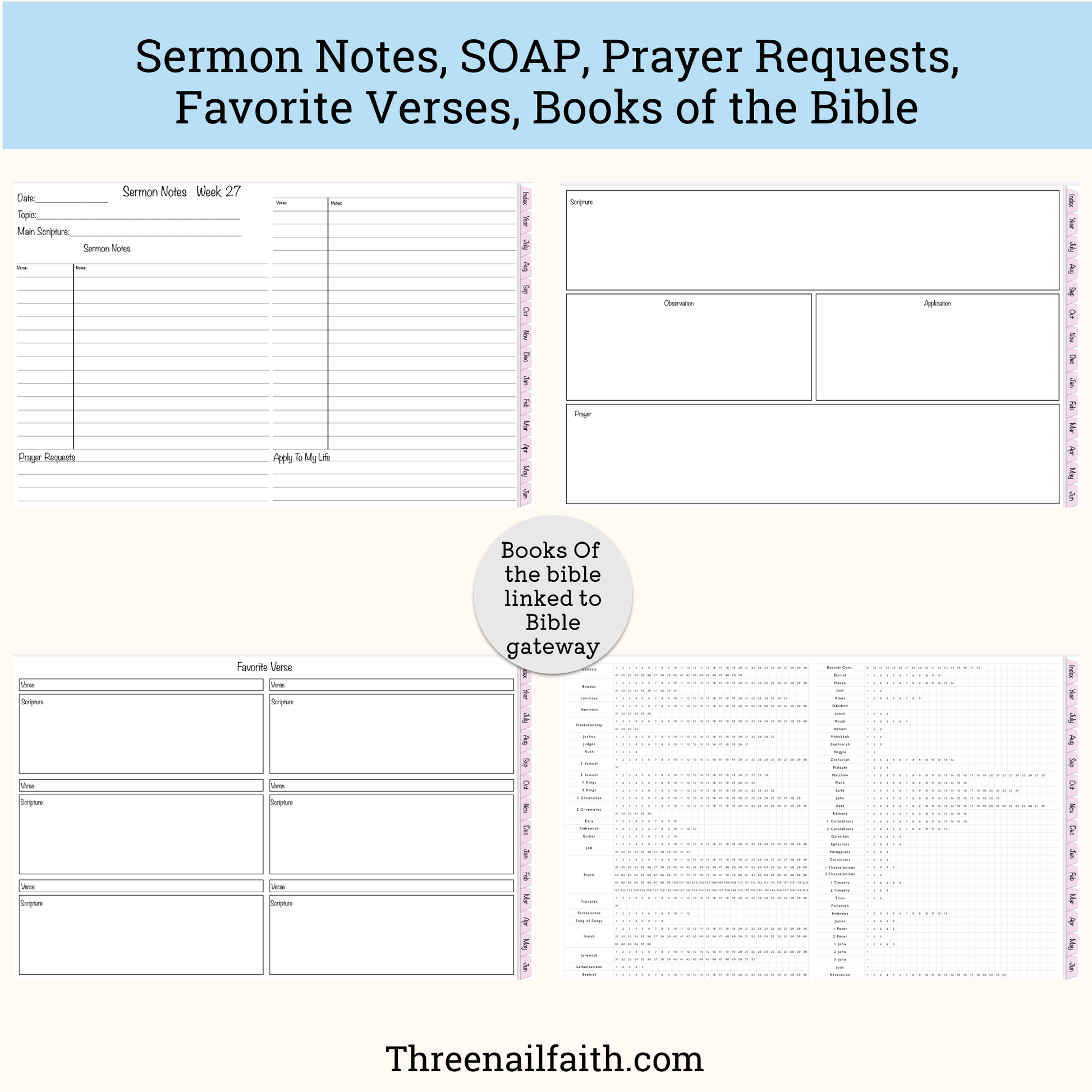 Pages of the pink Christian faith digital planner 