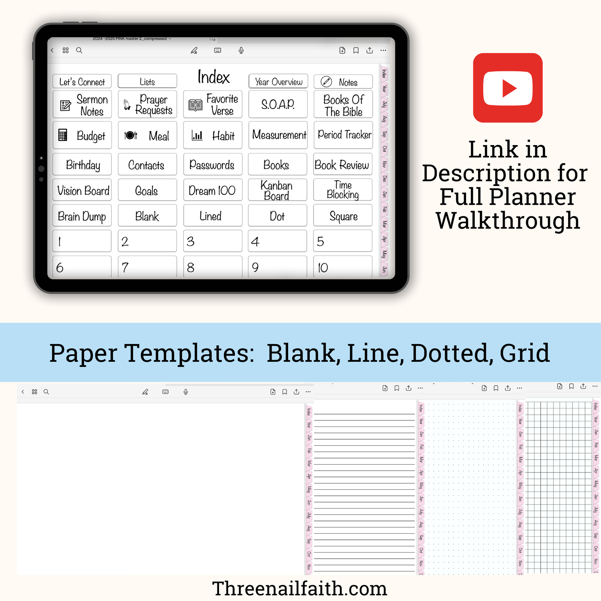 Pages of the pink Christian faith digital planner 