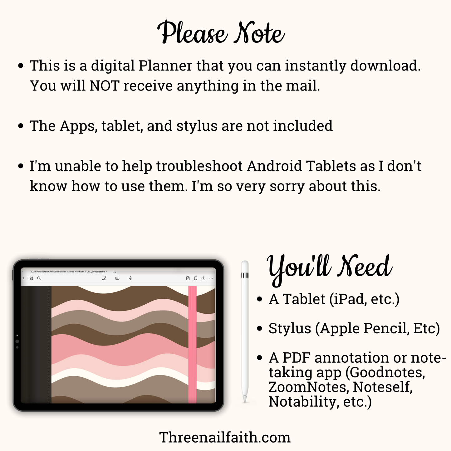 This planner is a digital download you will not receive anything in the mail. please note that you will need a device, stylus and annotation app
