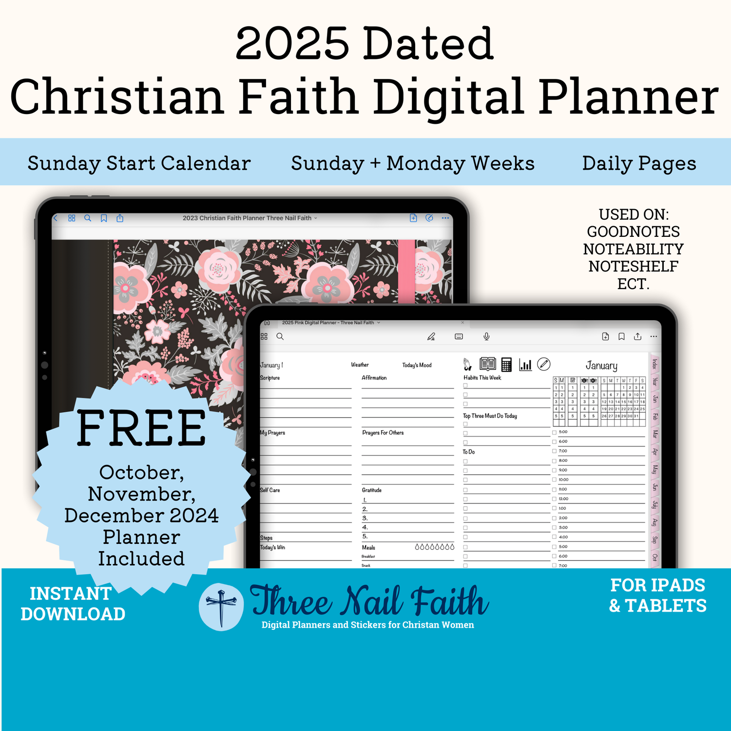 2025 Christian Faith Digital Planner in Pink