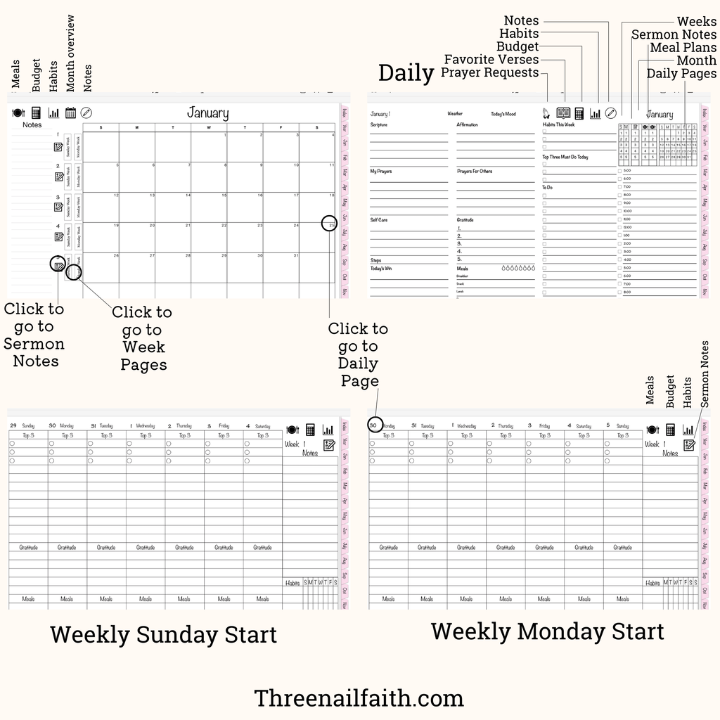 Daily Pages of Christian Faith Digital Planner in pink