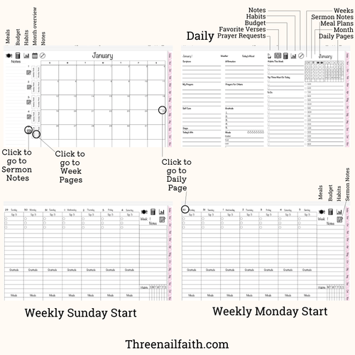 Daily Pages of Christian Faith Digital Planner in pink