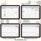 Screen shots of pages month, daily, weekly pages sunday and monday start