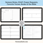 screen shots of sermon notes, SOAP, favorite verses, books of the bible pages