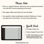 This is a digital planner so nothing will be mailed to you, This is an instant download, You will need A tablet, stylus, and annotation app to use this planner these items are not included with purchase 