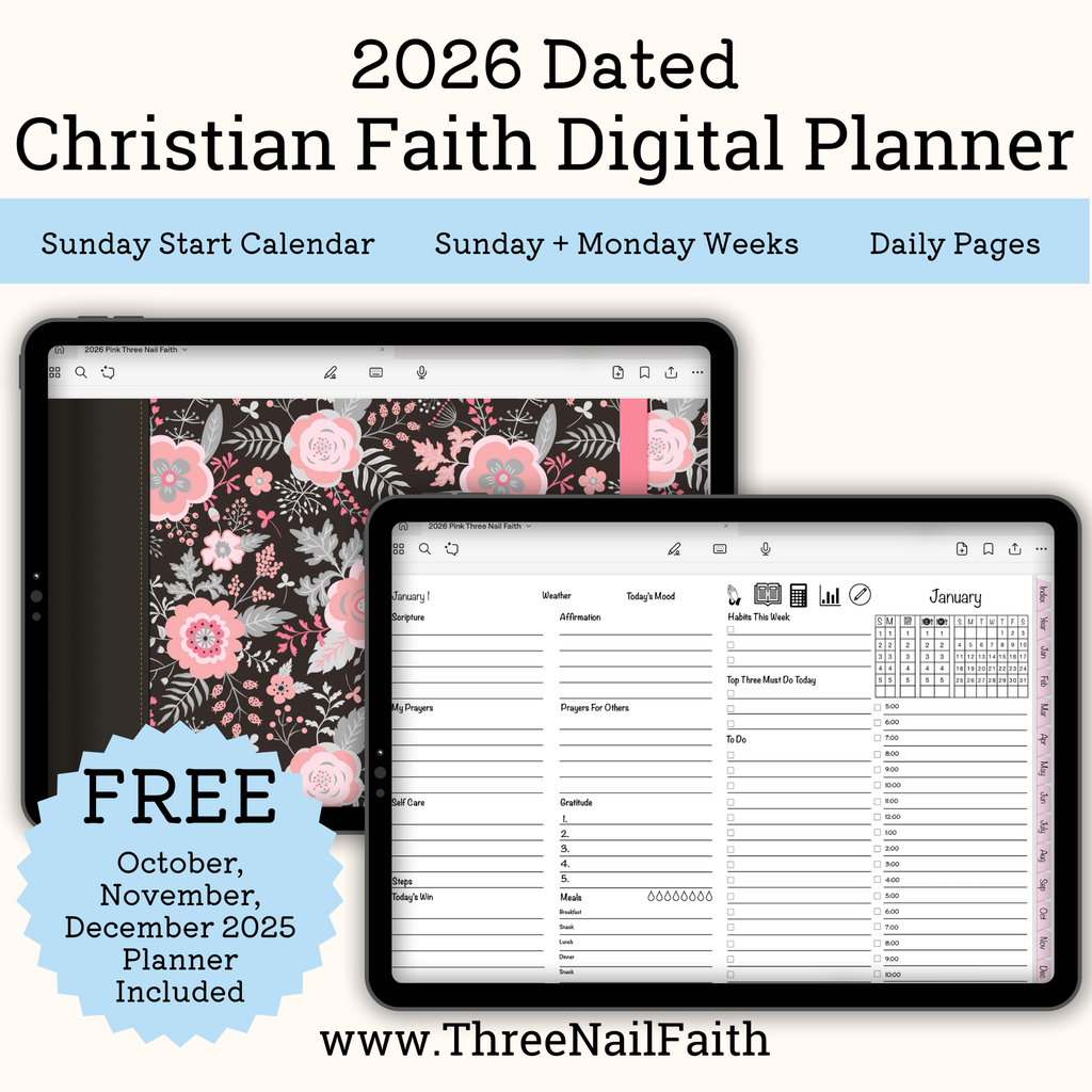 2026 Digital Christian Faith Planner, Sunday start calendar, sunday and monday start weeklies, daily pages