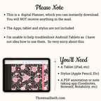 this product is a digital download, nothing will  be shipped to you. Apps, tablets and stylus are not included in purchase.  you will need a tablet, stylus and annotation app to use this planner. 