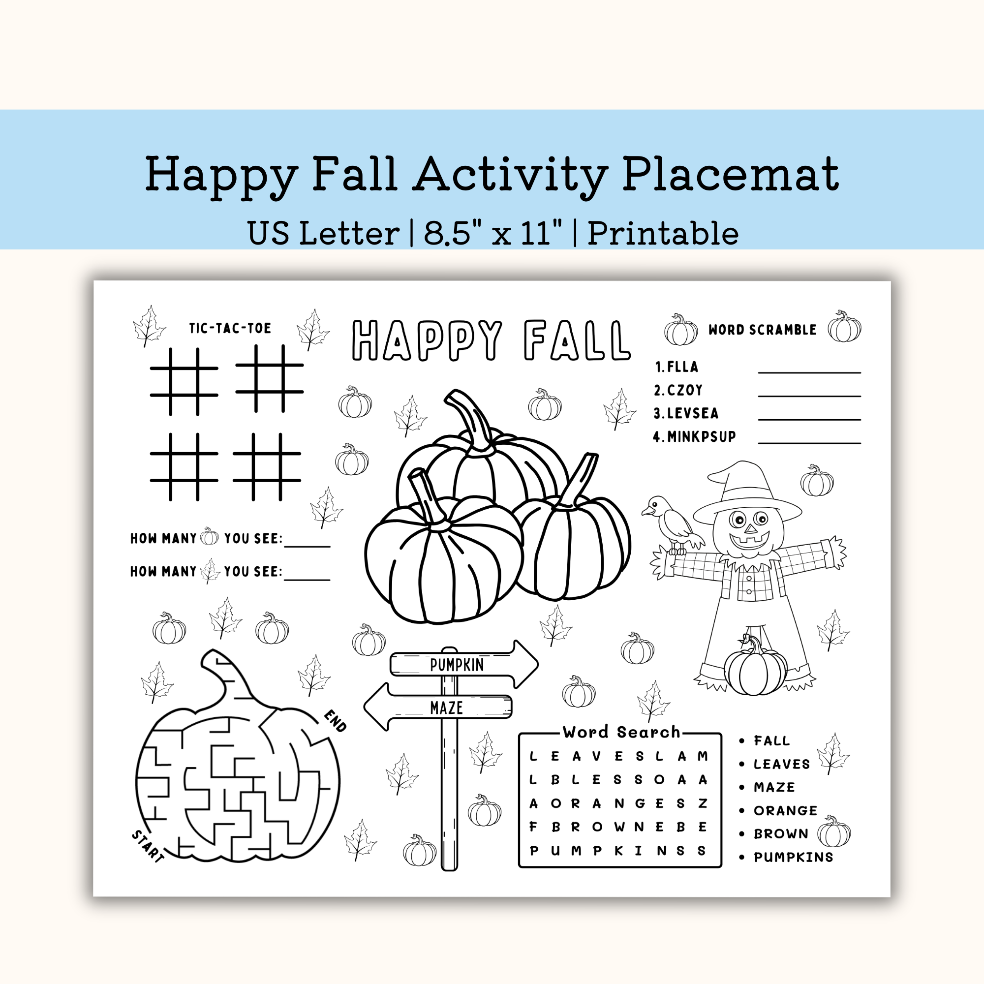 Printable Happy Fall Activity Placemat