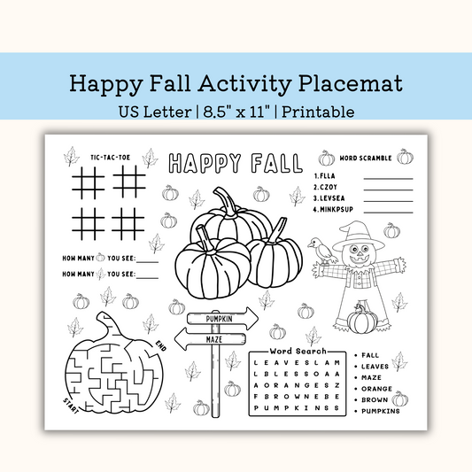 Printable Happy Fall Activity Placemat
