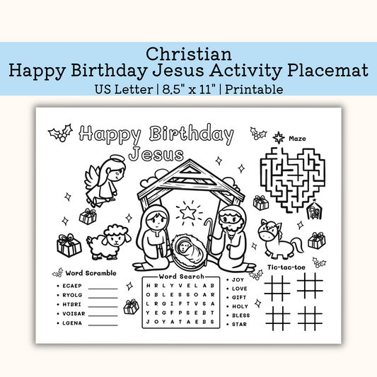 Printable Happy Birthday Jesus Christmas Activity Placemat