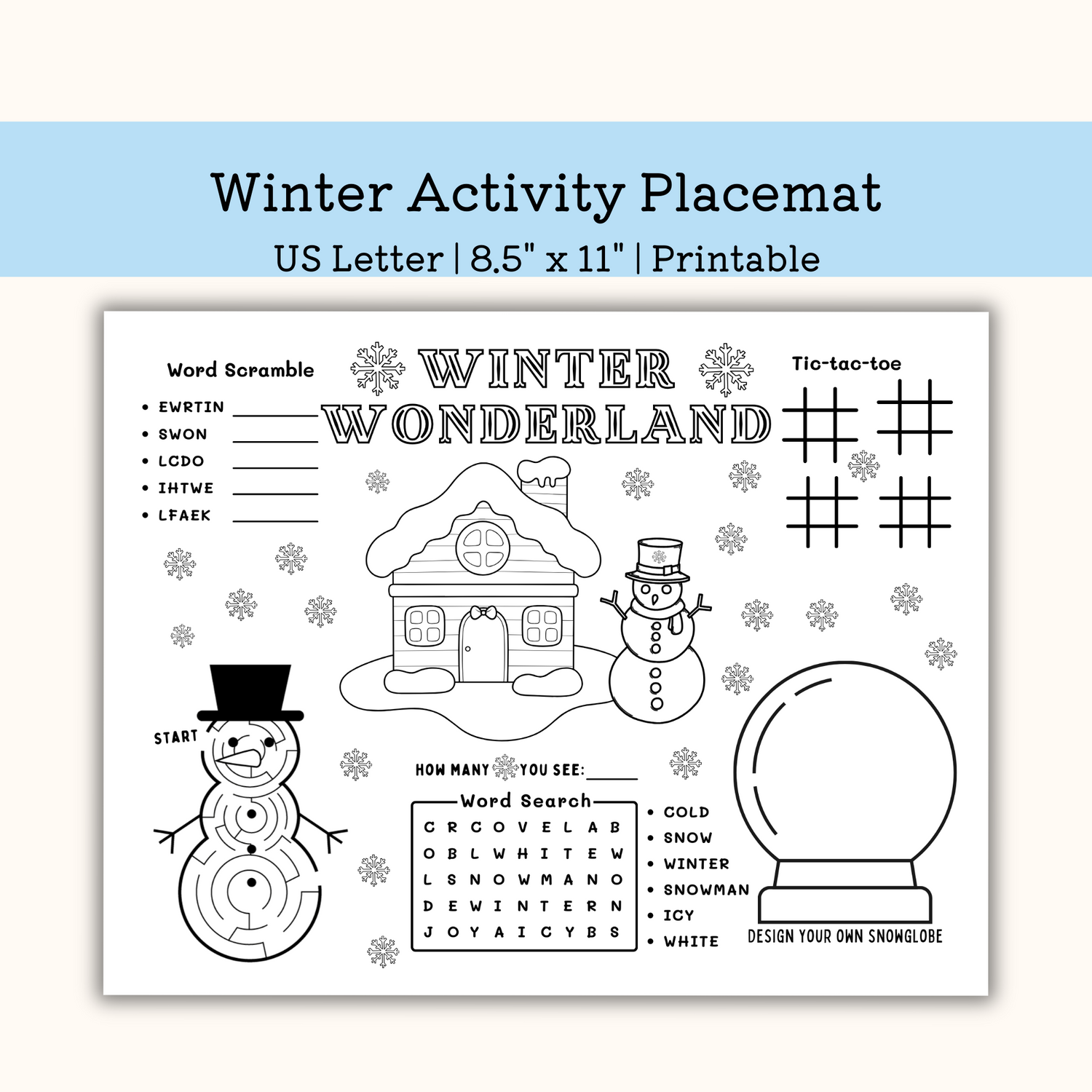 Printable Winter Wonderland Activity Placemat