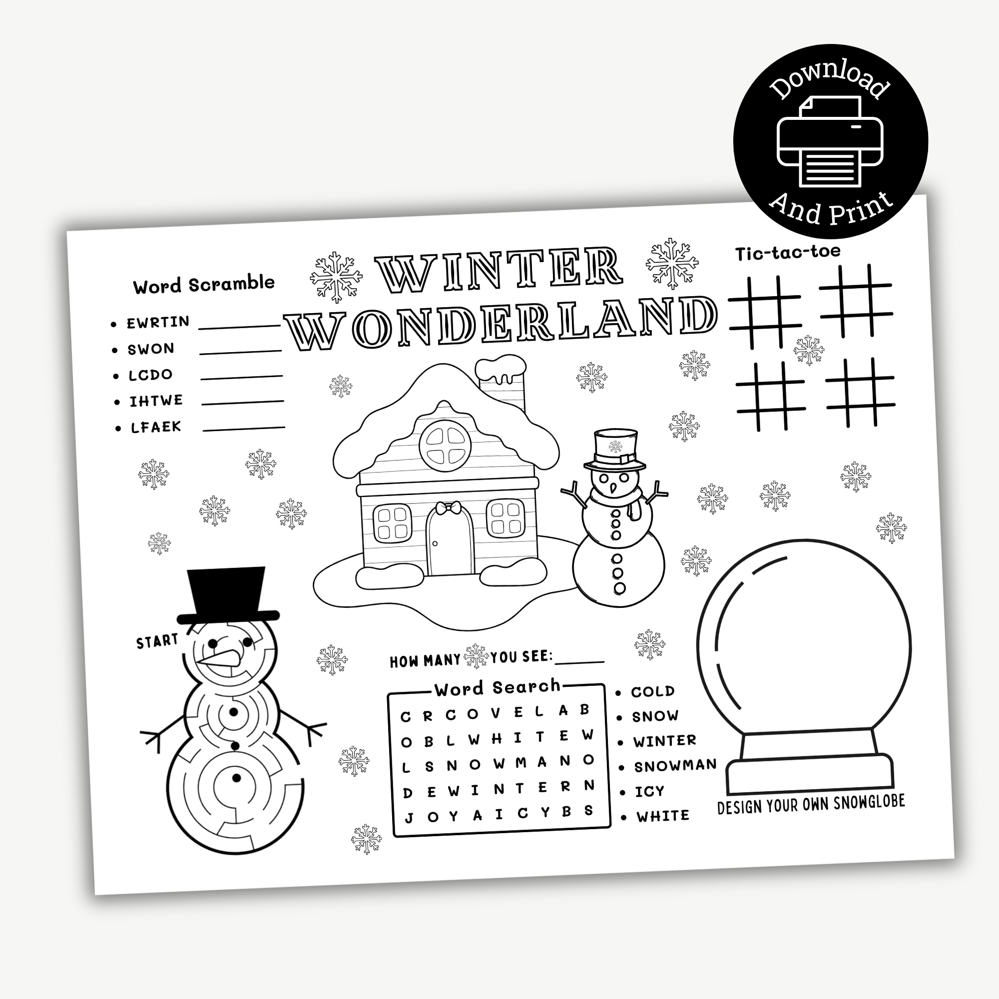 Printable Winter Wonderland Activity Placemat