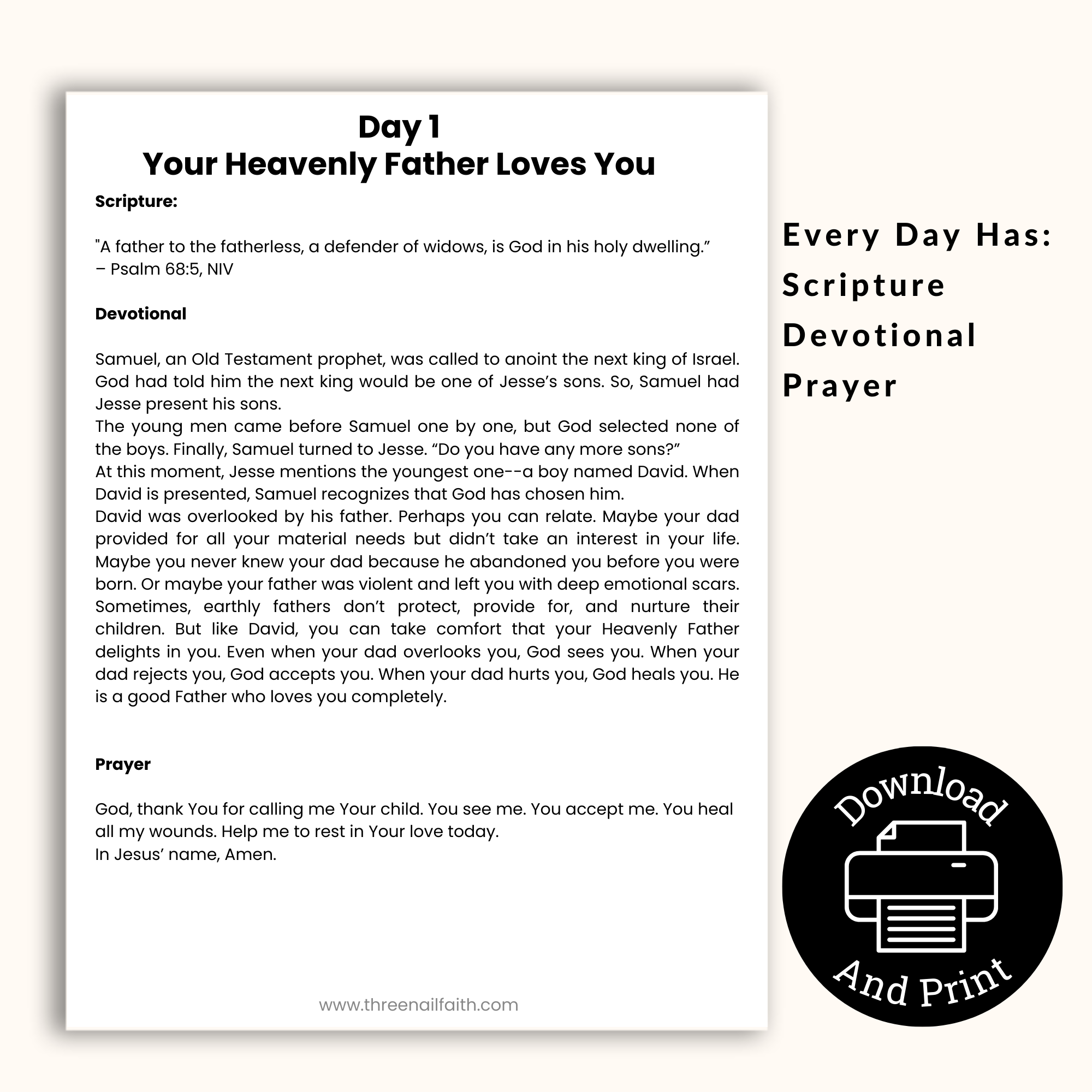 daily page Treasuring Family 30-Day PRINTABLE Devotional Journal
