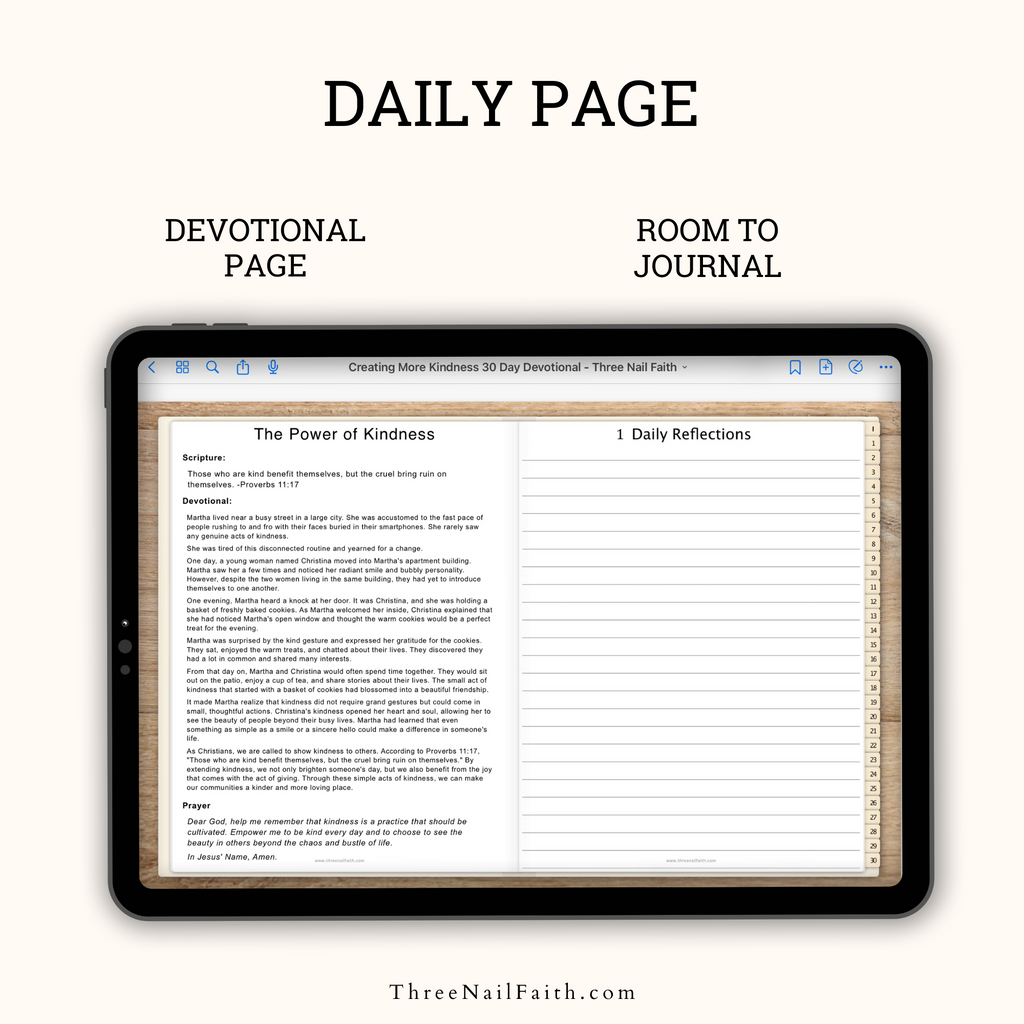 daily page of Creating More Kindness 30-Day Digital Devotional Journal