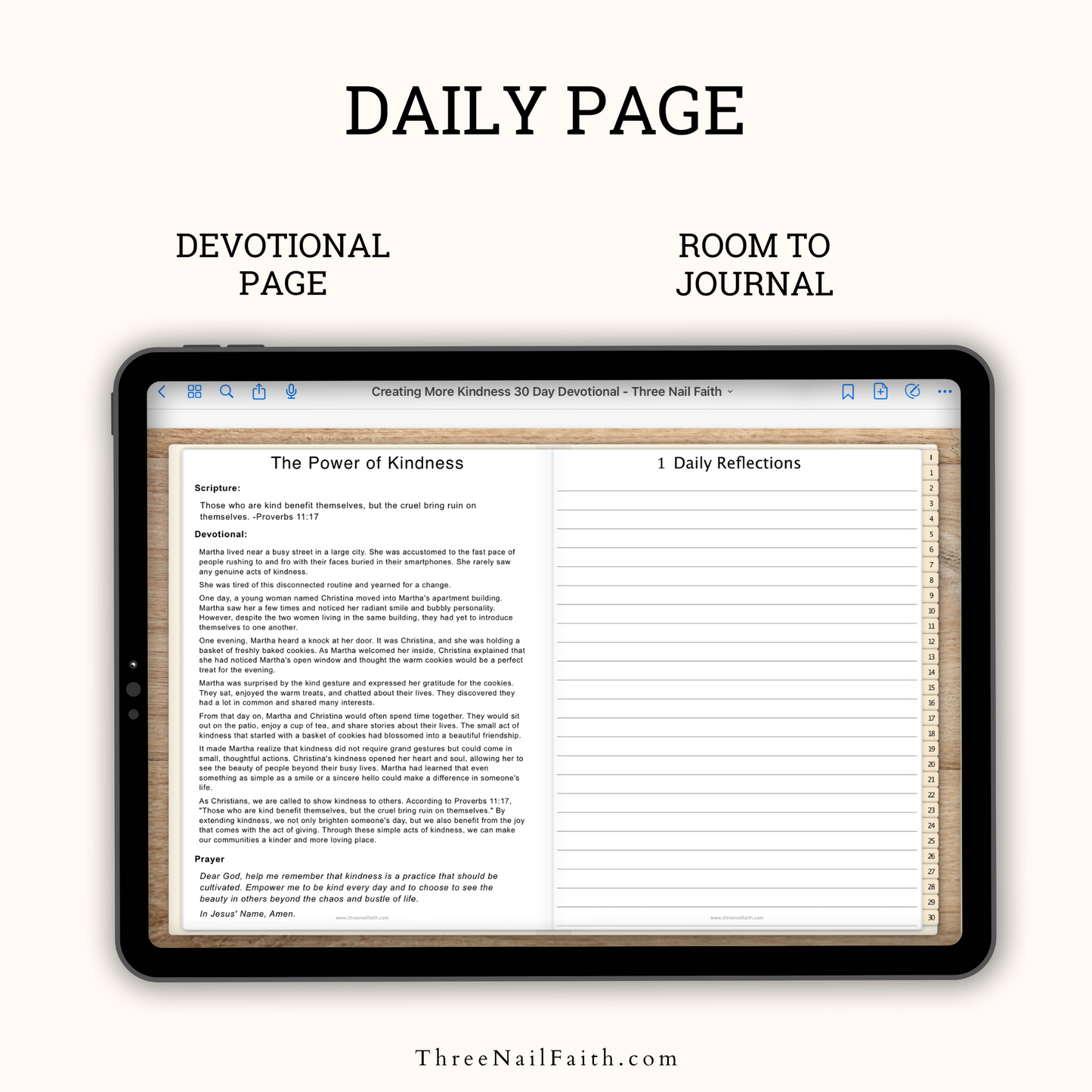 daily page of Creating More Kindness 30-Day Digital Devotional Journal