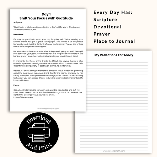 Day one of the 30 day devotional journal on thankfulness