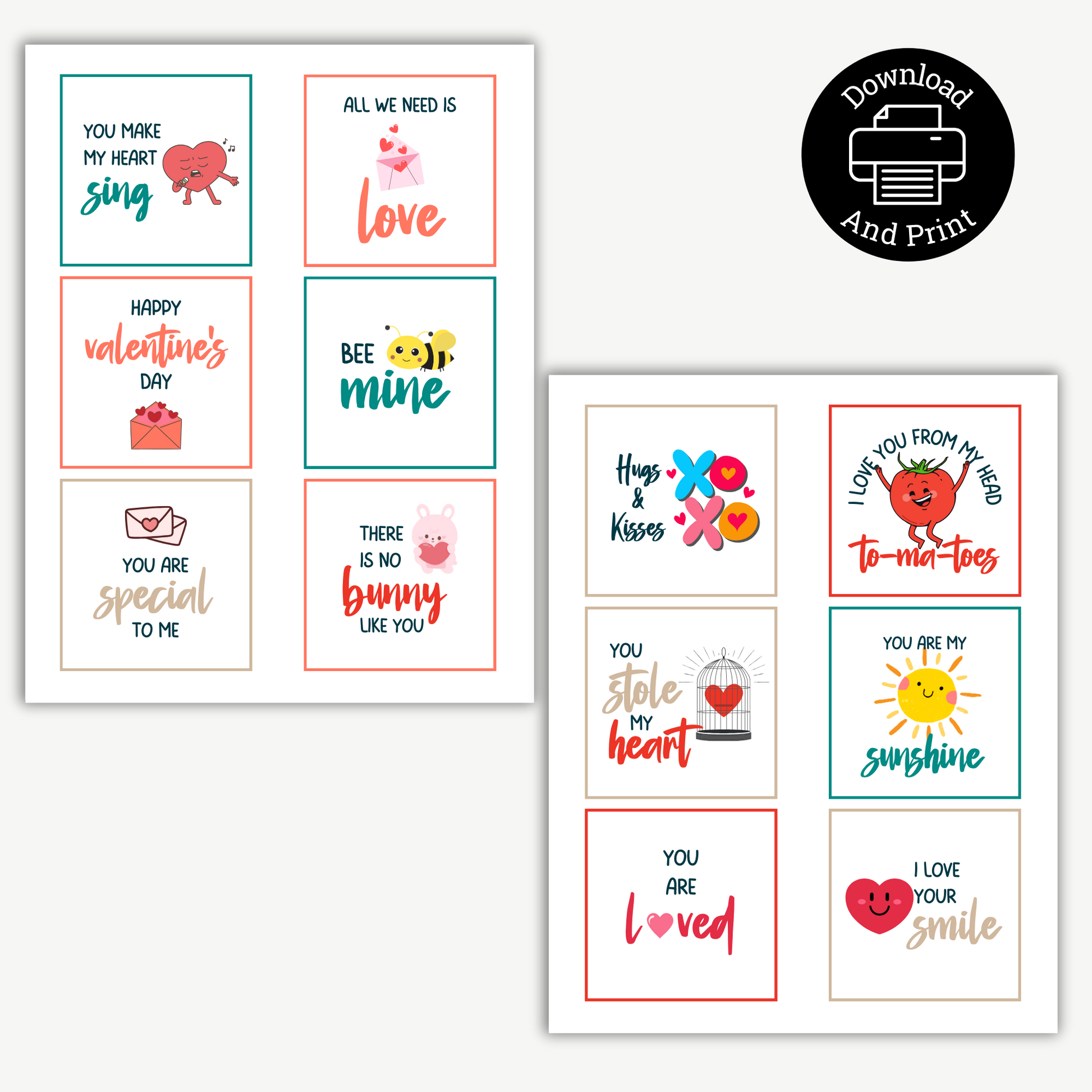 Valentine Lunchbox Notes for kids 12 cards Printable