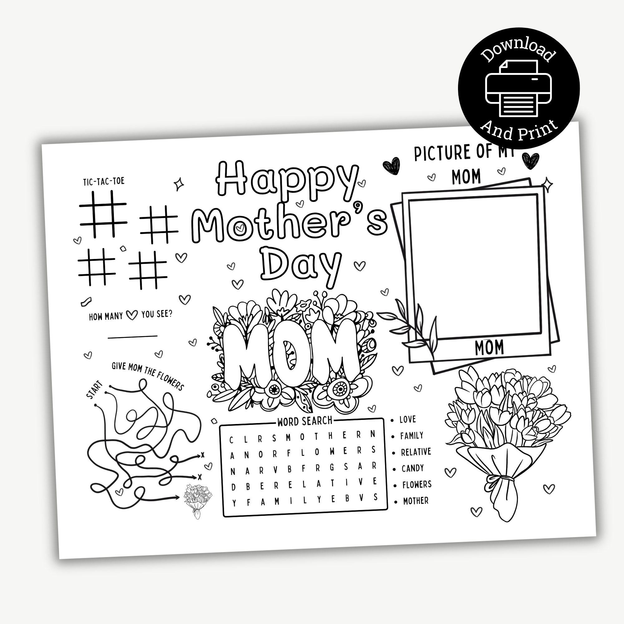 Mother's Day Printable activity Placemat